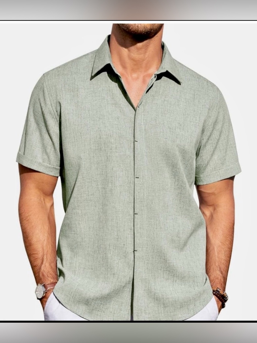 Short Sleeve Men's Button-Up Shirt in Light Sage